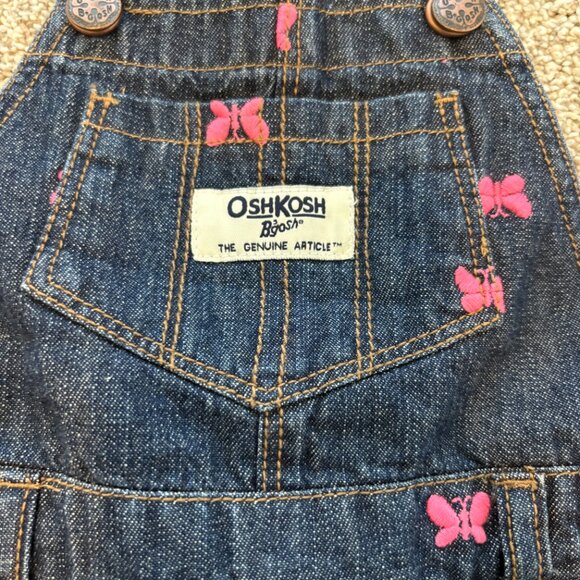 🦋 Oshkosh Baby Girl Butterflies Denim Overall 9 months Pink Butterfly 🦋 - Picture 2 of 5